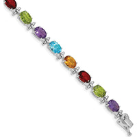 14K White Gold Complete Alternating Oval Amethyst/Peridot/Garnet/Citrine/Swiss Blue Topaz 7" Rainbow Bracelet by Monteluci Fine Jewelry