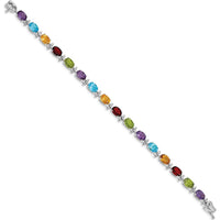 14K White Gold Complete Alternating Oval Amethyst/Peridot/Garnet/Citrine/Swiss Blue Topaz 7" Rainbow Bracelet by Monteluci Fine Jewelry