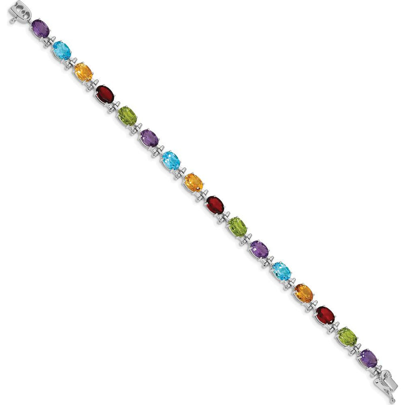 14K White Gold Complete Alternating Oval Amethyst/Peridot/Garnet/Citrine/Swiss Blue Topaz 7" Rainbow Bracelet by Monteluci Fine Jewelry