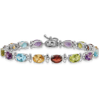 14K White Gold Complete Alternating Oval Amethyst/Peridot/Garnet/Citrine/Swiss Blue Topaz 7" Rainbow Bracelet by Monteluci Fine Jewelry