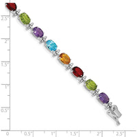 14K White Gold Complete Alternating Oval Amethyst/Peridot/Garnet/Citrine/Swiss Blue Topaz 7" Rainbow Bracelet by Monteluci Fine Jewelry