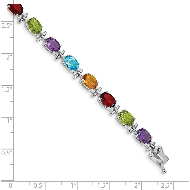 14K White Gold Complete Alternating Oval Amethyst/Peridot/Garnet/Citrine/Swiss Blue Topaz 7" Rainbow Bracelet by Monteluci Fine Jewelry