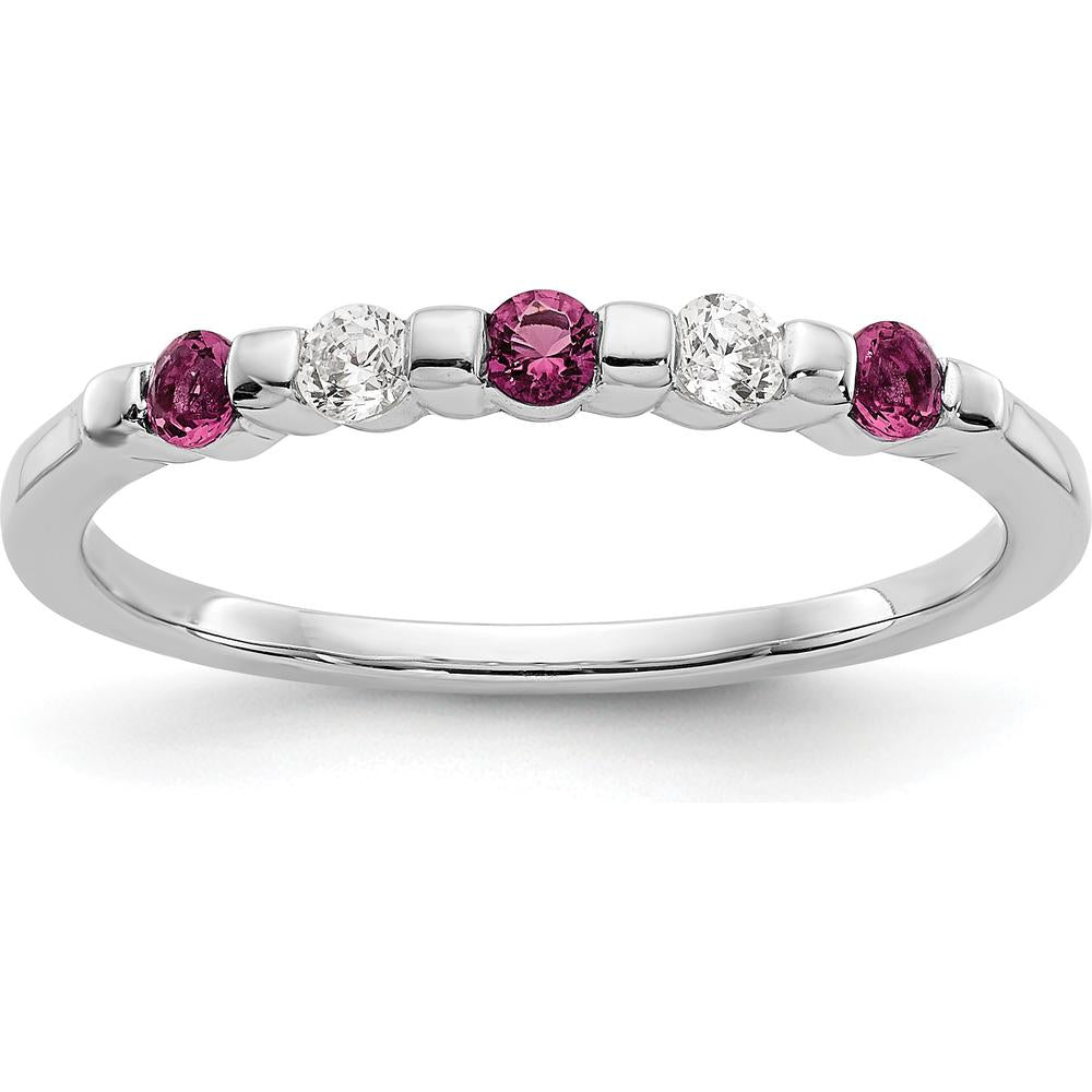 14K White Gold Complete Band with 0.05 Carat Round Rubies and 0.05 Carat Round Diamonds by 0