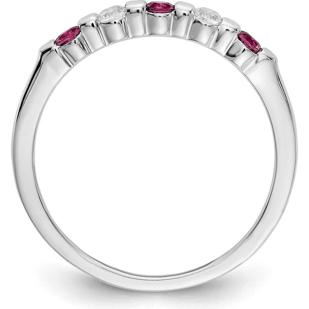 14K White Gold Complete Band with 0.05 Carat Round Rubies and 0.05 Carat Round Diamonds by 0