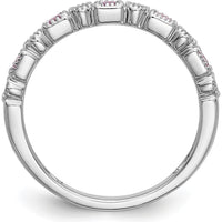14K White Gold Complete Band with Princess Cut Pink Sapphires and Round Diamonds - 0.10 Carat Total Gem Weight by 0