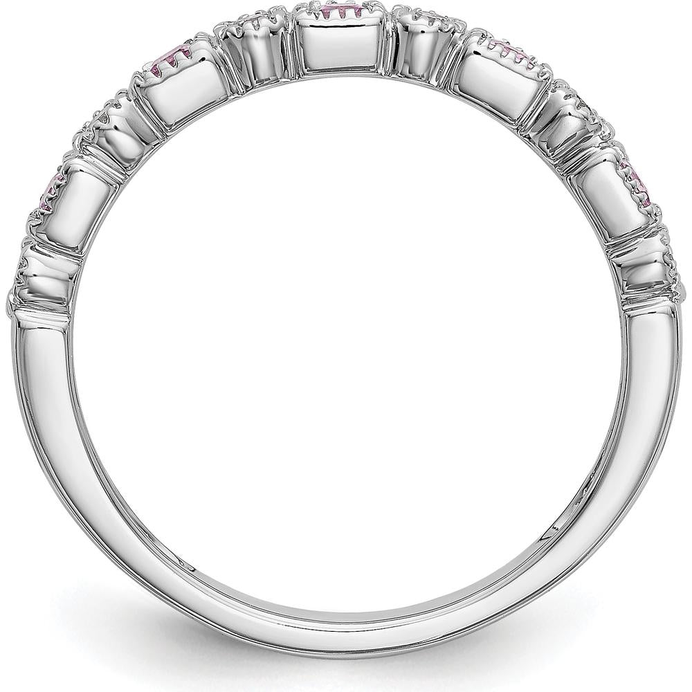 14K White Gold Complete Band with Princess Cut Pink Sapphires and Round Diamonds - 0.10 Carat Total Gem Weight by 0