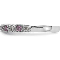 14K White Gold Complete Band with Princess Cut Pink Sapphires and Round Diamonds - 0.10 Carat Total Gem Weight by 0