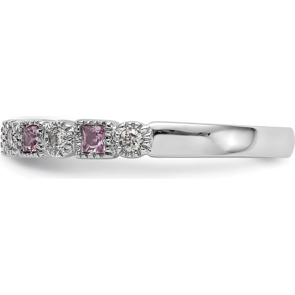14K White Gold Complete Band with Princess Cut Pink Sapphires and Round Diamonds - 0.10 Carat Total Gem Weight by 0