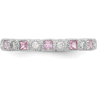 14K White Gold Complete Band with Princess Cut Pink Sapphires and Round Diamonds - 0.10 Carat Total Gem Weight by 0