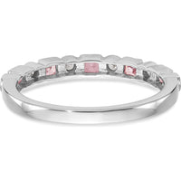 14K White Gold Complete Band with Princess Cut Pink Sapphires and Round Diamonds - 0.10 Carat Total Gem Weight by 0