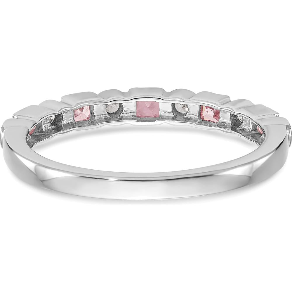 14K White Gold Complete Band with Princess Cut Pink Sapphires and Round Diamonds - 0.10 Carat Total Gem Weight by 0