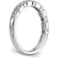 14K White Gold Complete Band with Princess Cut Pink Sapphires and Round Diamonds - 0.10 Carat Total Gem Weight by 0