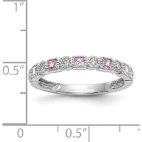 14K White Gold Complete Band with Princess Cut Pink Sapphires and Round Diamonds - 0.10 Carat Total Gem Weight by 0