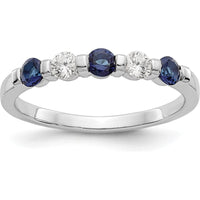 14K White Gold Complete Band with Round Blue Sapphires and Diamonds - 0.10 Carat Sapphire & 0.10 Carat Diamond Total Weight by 0
