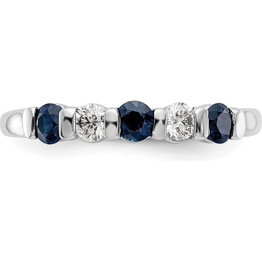 14K White Gold Complete Band with Round Blue Sapphires and Diamonds - 0.10 Carat Sapphire & 0.10 Carat Diamond Total Weight by 0