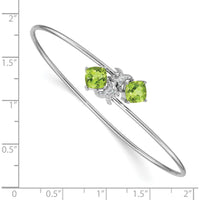 14K White Gold Complete Cushion-cut Peridot and Diamond Flexible Bangle Bracelet - 1.25 Carats Total Peridot Weight, 0.03 Carats Total Diamond Weight by Monteluci Fine Jewelry