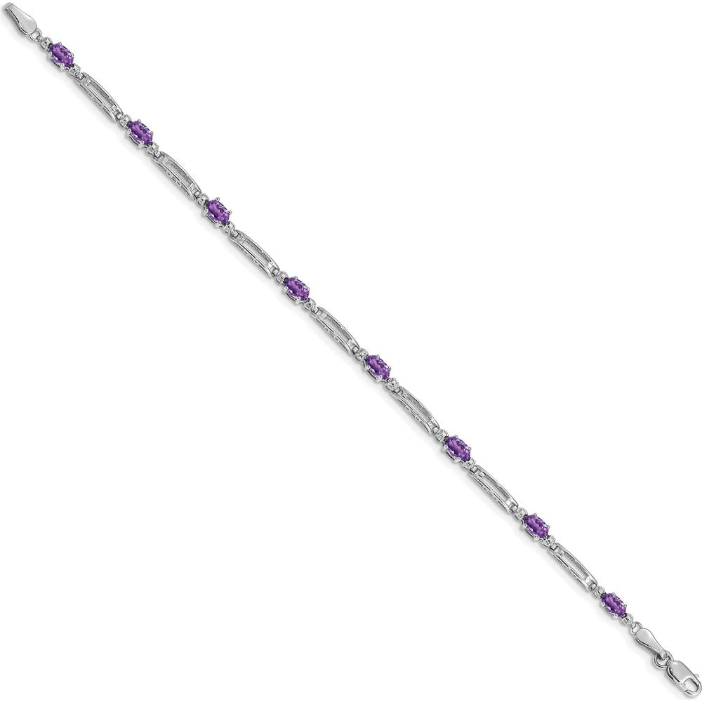 14K White Gold Complete Diamond and Oval Amethyst Fancy Link 7" Bracelet - 0.23 Carats Total Amethyst Weight by Monteluci Fine Jewelry