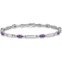14K White Gold Complete Diamond and Oval Amethyst Fancy Link 7" Bracelet - 0.23 Carats Total Amethyst Weight by Monteluci Fine Jewelry