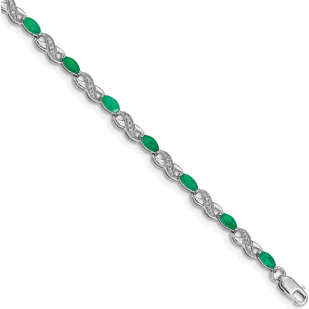 14K White Gold Complete Diamond and Oval Emerald Infinity Bracelet - 0.14 Carats Total Emerald Weight by Monteluci Fine Jewelry