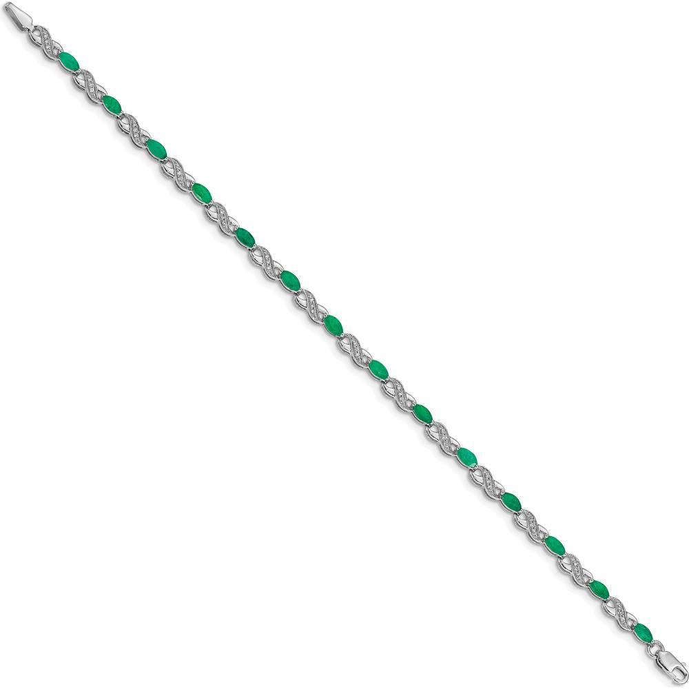 14K White Gold Complete Diamond and Oval Emerald Infinity Bracelet - 0.14 Carats Total Emerald Weight by Monteluci Fine Jewelry