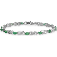 14K White Gold Complete Diamond and Oval Emerald Infinity Bracelet - 0.14 Carats Total Emerald Weight by Monteluci Fine Jewelry