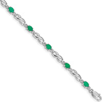 14K White Gold Complete Diamond and Oval Emerald Infinity Link Bracelet - 0.22 Carats Total Emerald Weight, 0.01 Carats Total Diamond Weight by Monteluci Fine Jewelry
