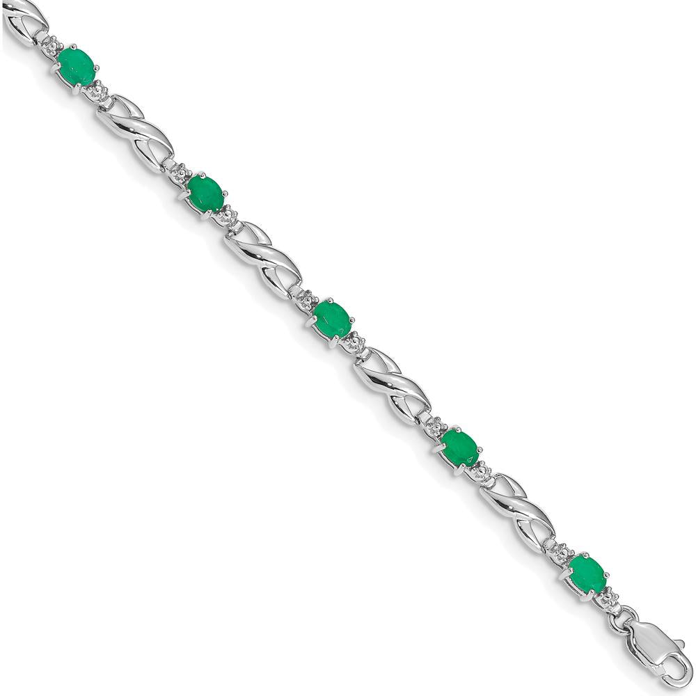 14K White Gold Complete Diamond and Oval Emerald Infinity Link Bracelet - 0.22 Carats Total Emerald Weight, 0.01 Carats Total Diamond Weight by Monteluci Fine Jewelry