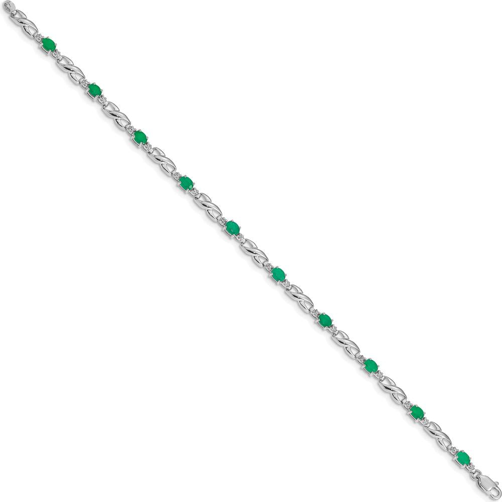 14K White Gold Complete Diamond and Oval Emerald Infinity Link Bracelet - 0.22 Carats Total Emerald Weight, 0.01 Carats Total Diamond Weight by Monteluci Fine Jewelry