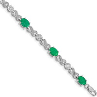 14K White Gold Complete Diamond and Oval Emerald Infinity Link Bracelet - 0.75 Carats Total Emerald Weight, 0.035 Carats Total Diamond Weight by Monteluci Fine Jewelry