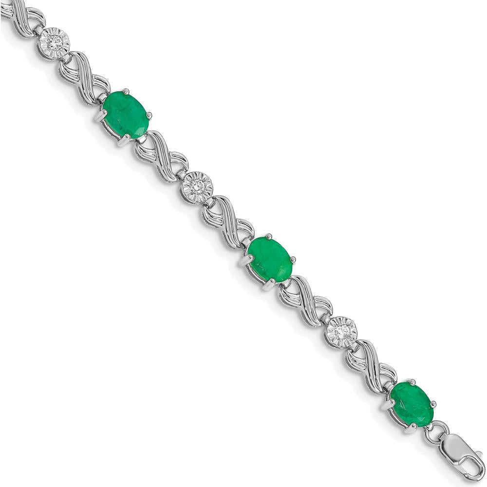 14K White Gold Complete Diamond and Oval Emerald Infinity Link Bracelet - 0.75 Carats Total Emerald Weight, 0.035 Carats Total Diamond Weight by Monteluci Fine Jewelry