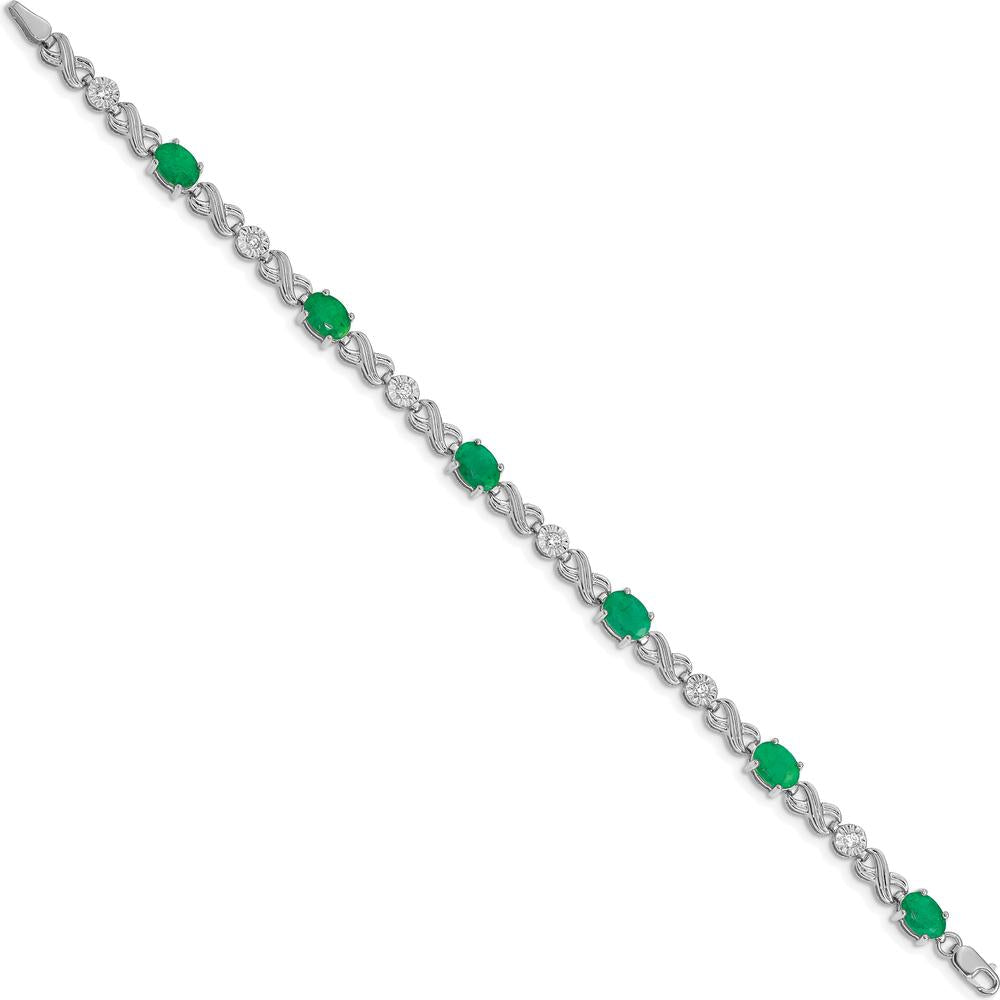 14K White Gold Complete Diamond and Oval Emerald Infinity Link Bracelet - 0.75 Carats Total Emerald Weight, 0.035 Carats Total Diamond Weight by Monteluci Fine Jewelry