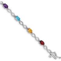 14K White Gold Complete Diamond and Oval Garnet, Swiss Blue Topaz, Citrine, Amethyst, Peridot Infinity 7" Rainbow Bracelet - 2.55 Carats Total Gemstone Weight by Oro Pregiato