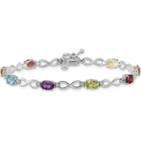 14K White Gold Complete Diamond and Oval Garnet, Swiss Blue Topaz, Citrine, Amethyst, Peridot Infinity 7" Rainbow Bracelet - 2.55 Carats Total Gemstone Weight by Oro Pregiato