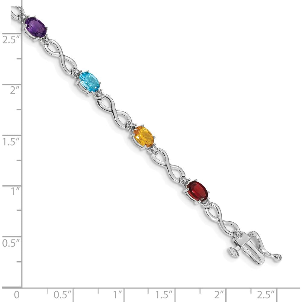 14K White Gold Complete Diamond and Oval Garnet, Swiss Blue Topaz, Citrine, Amethyst, Peridot Infinity 7" Rainbow Bracelet - 2.55 Carats Total Gemstone Weight by Oro Pregiato