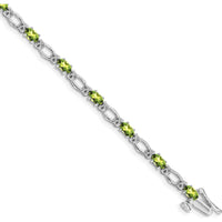 14K White Gold Complete Diamond and Oval Peridot Heart Accent Bracelet - 0.25 Carats Total Peridot Weight, 0.004 Carats Total Diamond Weight by Oro Pregiato
