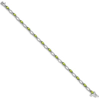 14K White Gold Complete Diamond and Oval Peridot Heart Accent Bracelet - 0.25 Carats Total Peridot Weight, 0.004 Carats Total Diamond Weight by Oro Pregiato