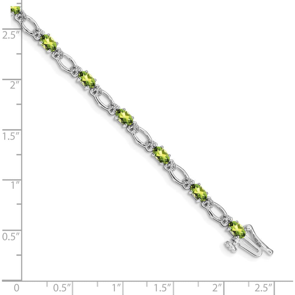 14K White Gold Complete Diamond and Oval Peridot Heart Accent Bracelet - 0.25 Carats Total Peridot Weight, 0.004 Carats Total Diamond Weight by Oro Pregiato