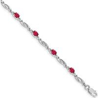 14K White Gold Complete Diamond and Oval Ruby Fancy Link 7.25" Bracelet - 0.22 Carats Total Ruby Weight, 0.01 Carats Total Diamond Weight by Monteluci Fine Jewelry