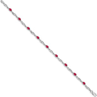 14K White Gold Complete Diamond and Oval Ruby Fancy Link 7.25" Bracelet - 0.22 Carats Total Ruby Weight, 0.01 Carats Total Diamond Weight by Monteluci Fine Jewelry