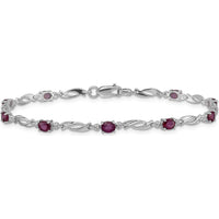 14K White Gold Complete Diamond and Oval Ruby Fancy Link 7.25" Bracelet - 0.22 Carats Total Ruby Weight, 0.01 Carats Total Diamond Weight by Monteluci Fine Jewelry