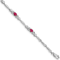14K White Gold Complete Diamond and Oval Ruby Heart Design 7" Bracelet - 0.22 Carats Total Ruby Weight, 0.01 Carats Total Diamond Weight by Monteluci Fine Jewelry
