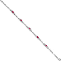 14K White Gold Complete Diamond and Oval Ruby Heart Design 7" Bracelet - 0.22 Carats Total Ruby Weight, 0.01 Carats Total Diamond Weight by Monteluci Fine Jewelry