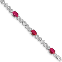 14K White Gold Complete Diamond and Oval Ruby Infinity Link 7.25" Bracelet - 0.75 Carats Ruby, 0.035 Carats Diamond Total Weight by Monteluci Fine Jewelry