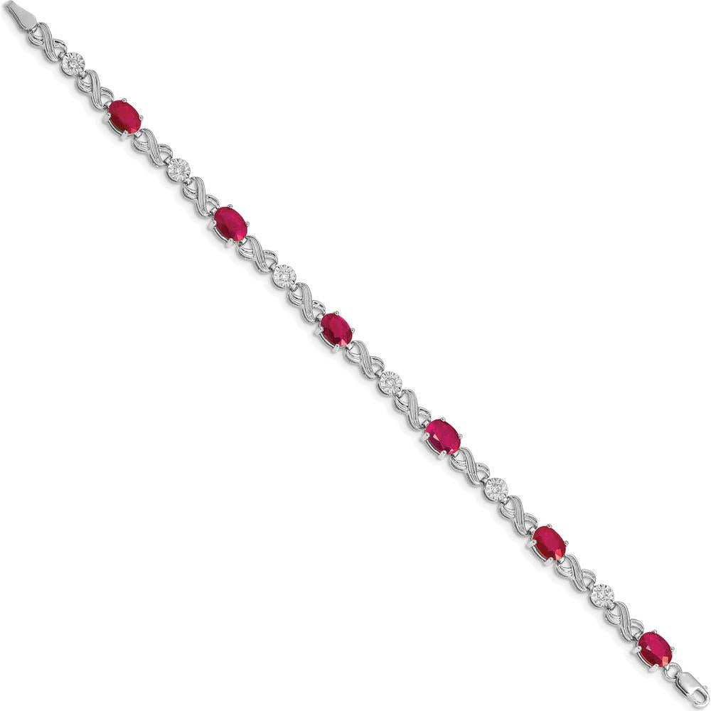 14K White Gold Complete Diamond and Oval Ruby Infinity Link 7.25" Bracelet - 0.75 Carats Ruby, 0.035 Carats Diamond Total Weight by Monteluci Fine Jewelry
