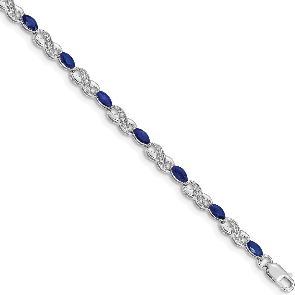 14K White Gold Complete Diamond and Oval Sapphire Infinity 7.25" Bracelet - 0.14 Carats Sapphire, 0.016 Carats Diamond by Monteluci Fine Jewelry