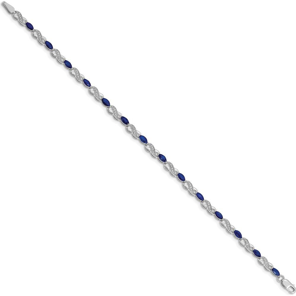 14K White Gold Complete Diamond and Oval Sapphire Infinity 7.25" Bracelet - 0.14 Carats Sapphire, 0.016 Carats Diamond by Monteluci Fine Jewelry