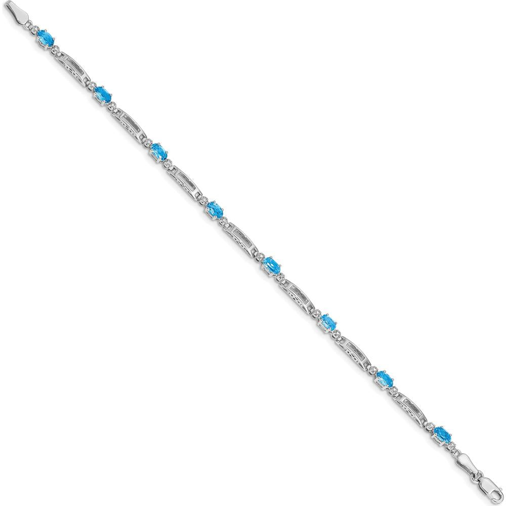 14K White Gold Complete Diamond and Oval Swiss Blue Topaz Fancy Link 7" Bracelet - 0.3 Carats Total Swiss Blue Topaz Weight by Monteluci Fine Jewelry