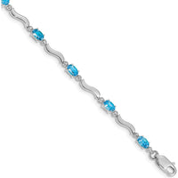 14K White Gold Complete Diamond and Oval Swiss Blue Topaz Wavy Link Bracelet - 0.30 Carats Total Gem Weight by Oro Pregiato