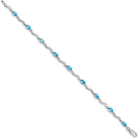 14K White Gold Complete Diamond and Oval Swiss Blue Topaz Wavy Link Bracelet - 0.30 Carats Total Gem Weight by Oro Pregiato