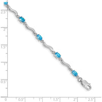 14K White Gold Complete Diamond and Oval Swiss Blue Topaz Wavy Link Bracelet - 0.30 Carats Total Gem Weight by Oro Pregiato